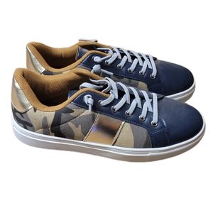Jollimall Military Print Lace Up Sneakers Size 9 Navy Gold